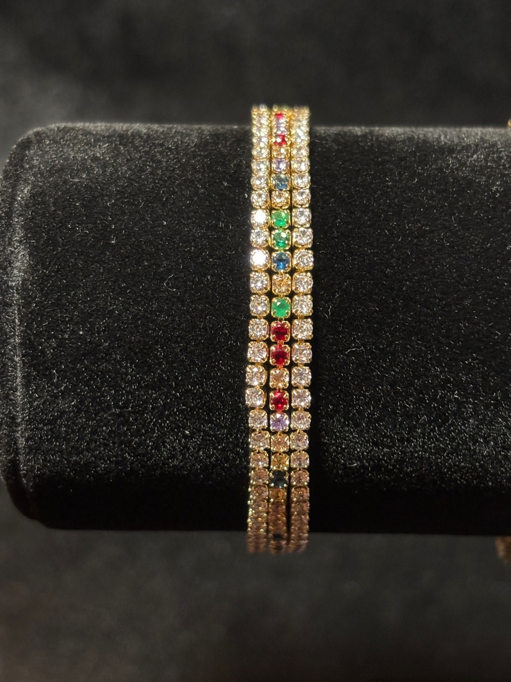 6.5mm Yellow Gold Triple Tennis CZ Bracelet 7 1/2 in. - Picture 7 of 10